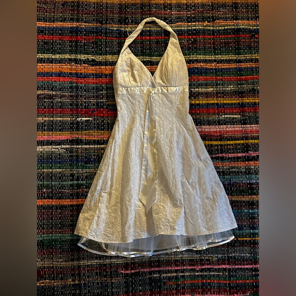 White Halter Dress with Eyelet Details